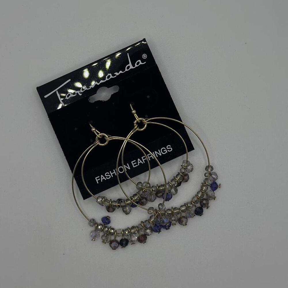 Taramanda Beaded Gold Hoop Earrings – Purple & Crystal Accent Hoops